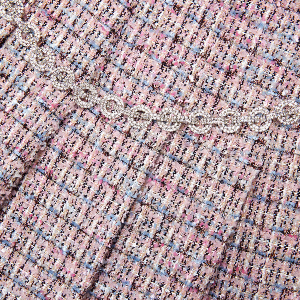 Pink Boucle Crystal Belt Mini Skirt