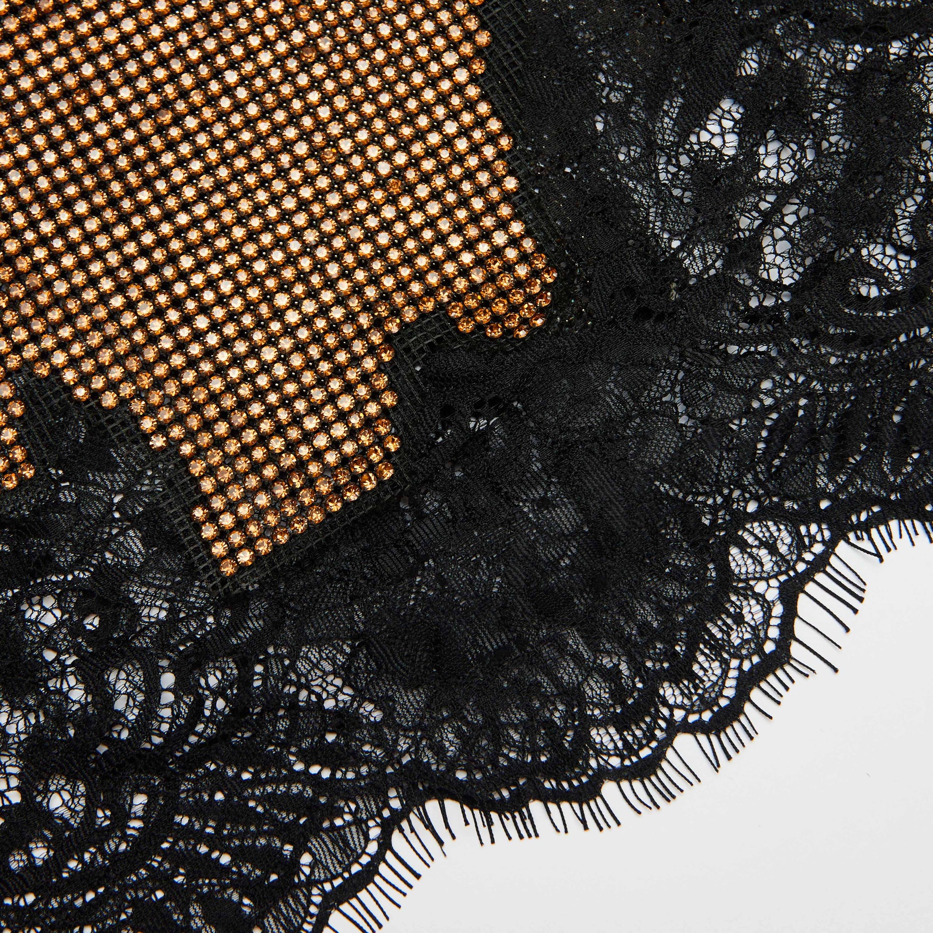 A close up of the fabric for the Brown Crystal Chainmail Mini Skirt