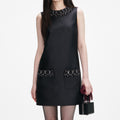 Black Taffeta Embellished Trim Mini Dress