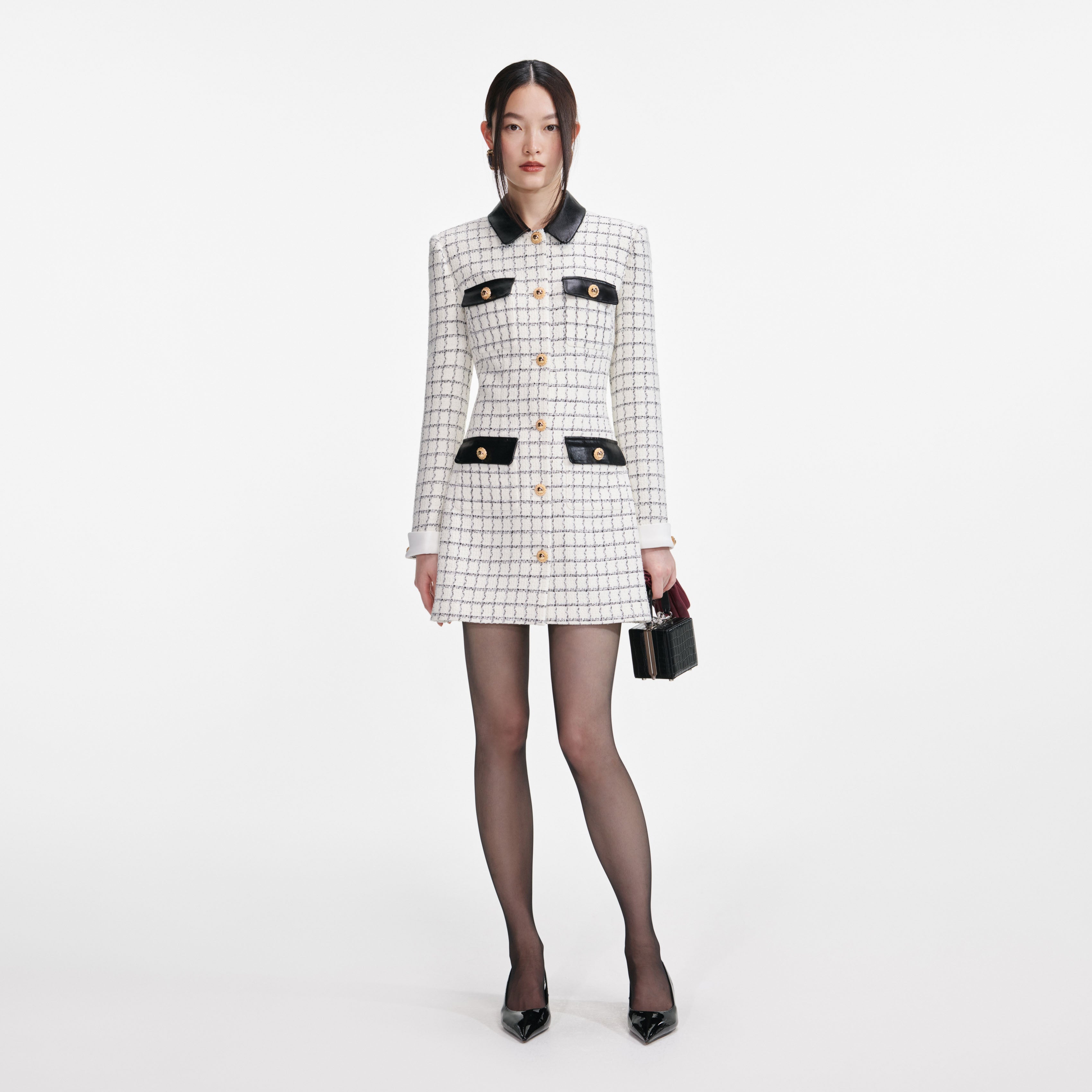 Check Boucle Long Sleeve Mini Dress