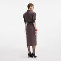 Brown Cotton Belted Midi Dress