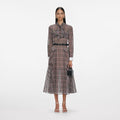 Brown Check Chiffon Midi Dress