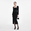 Black Tailored Crepe Midi Dress