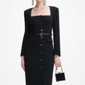 Black Tailored Crepe Midi Dress