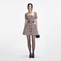 Brown Check Short Sleeve Mini Dress