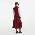 Burgundy Twill Belted Midi Dress