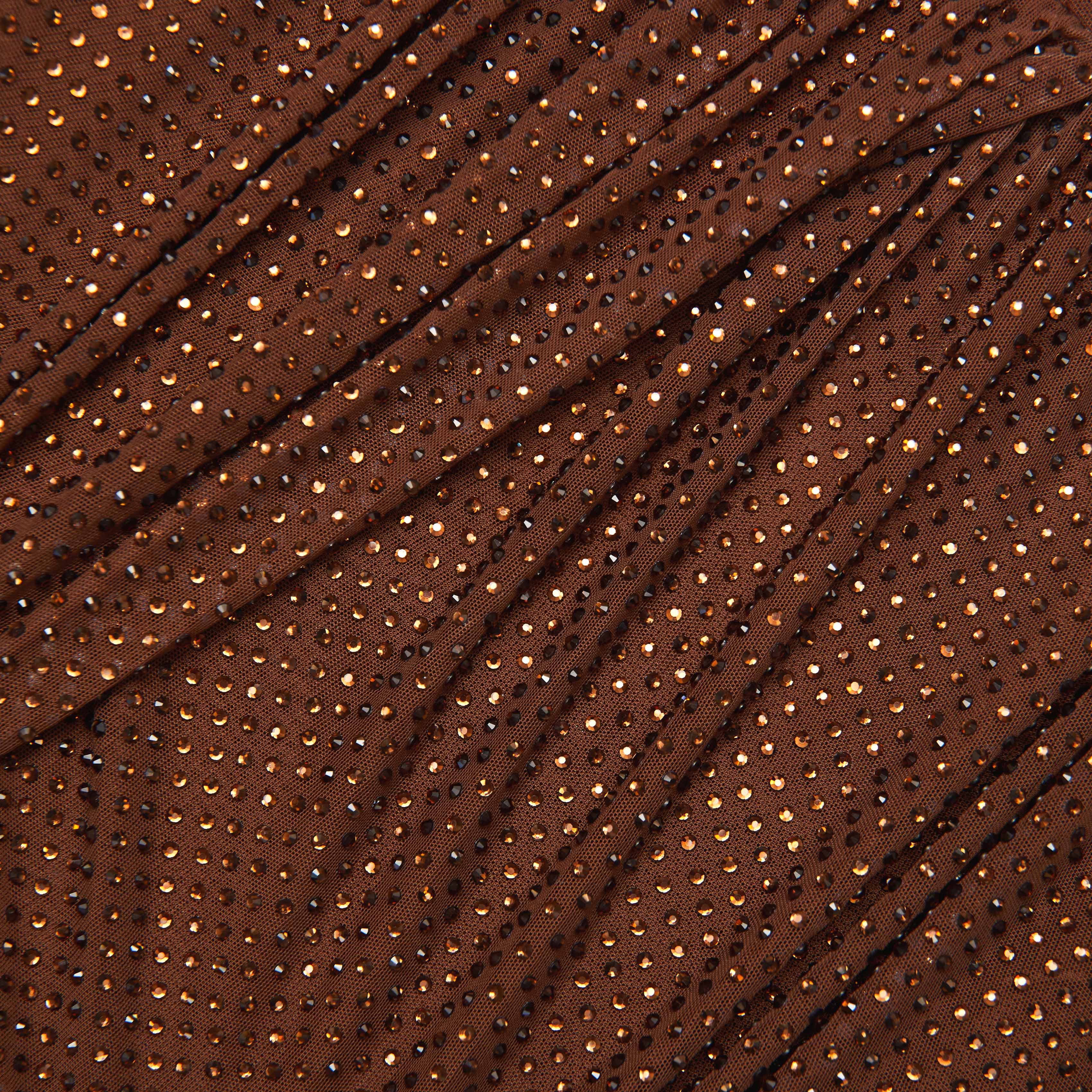 Brown Rhinestone Mesh Cut Out Top