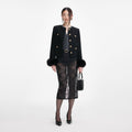 Black Boucle Fur Cuff Jacket