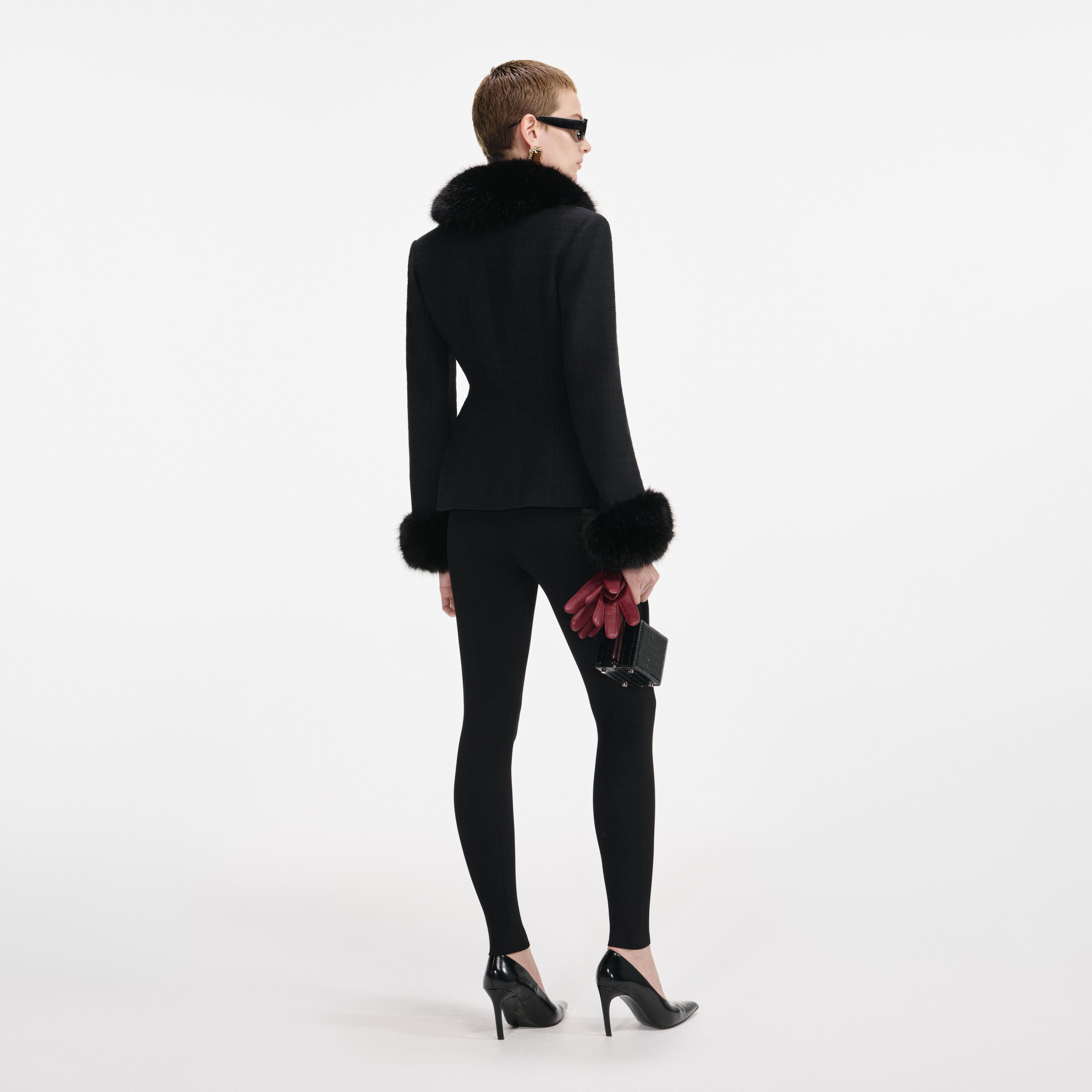 Black Tailored Boucle Fur Jacket