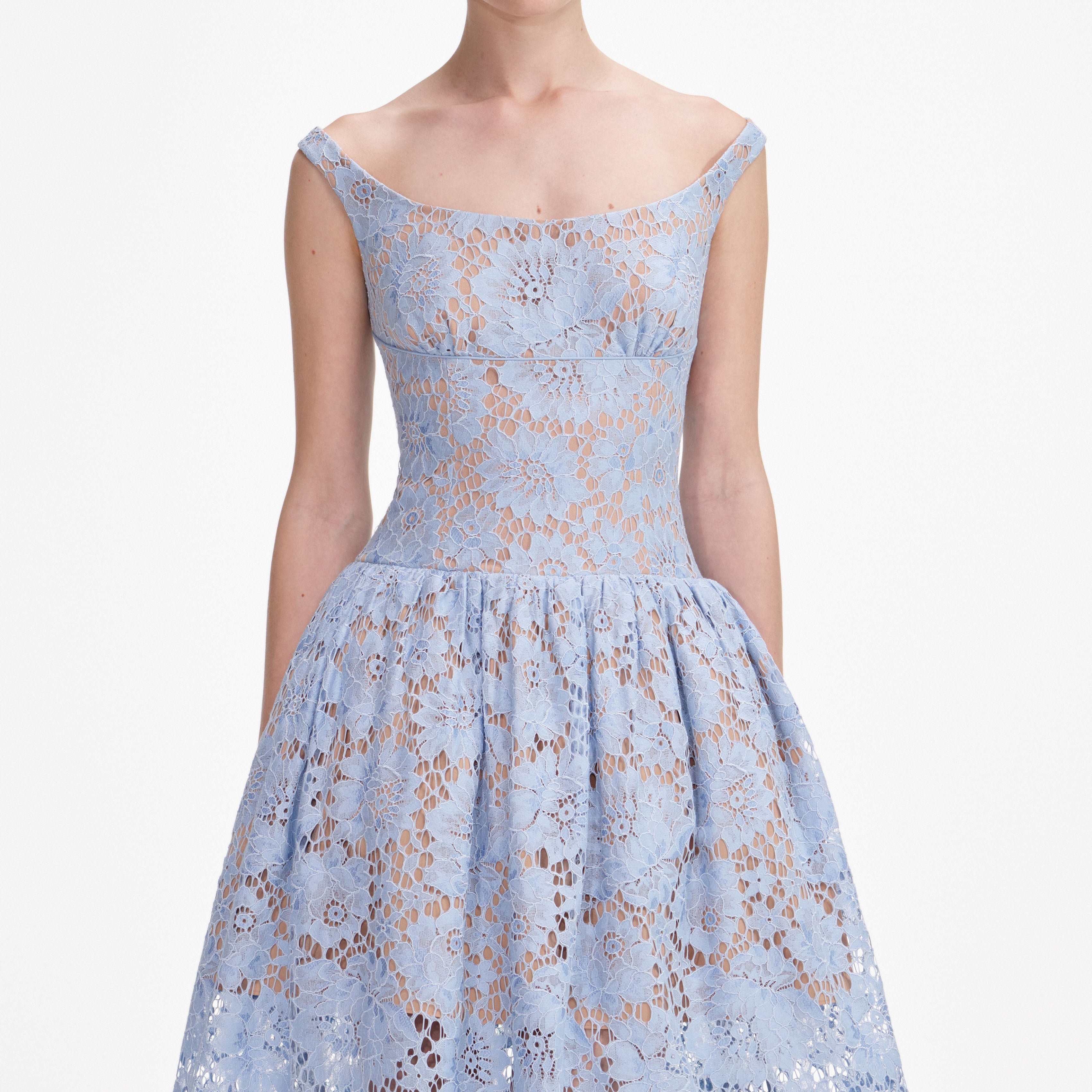 Blue Floral Lace Midi Dress – self-portrait-EU