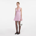 Pink Floral Lace Bow Mini Dress