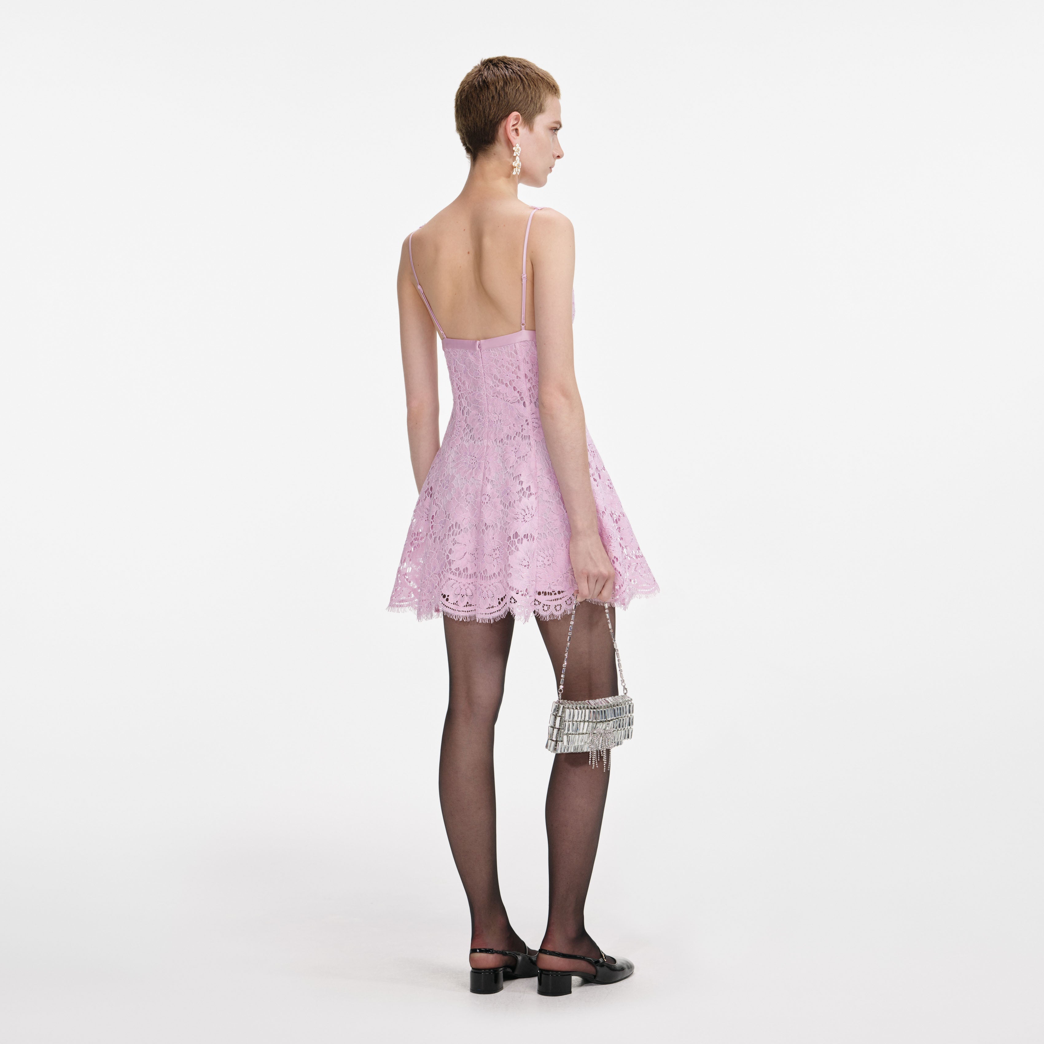Pink Floral Lace Bow Mini Dress