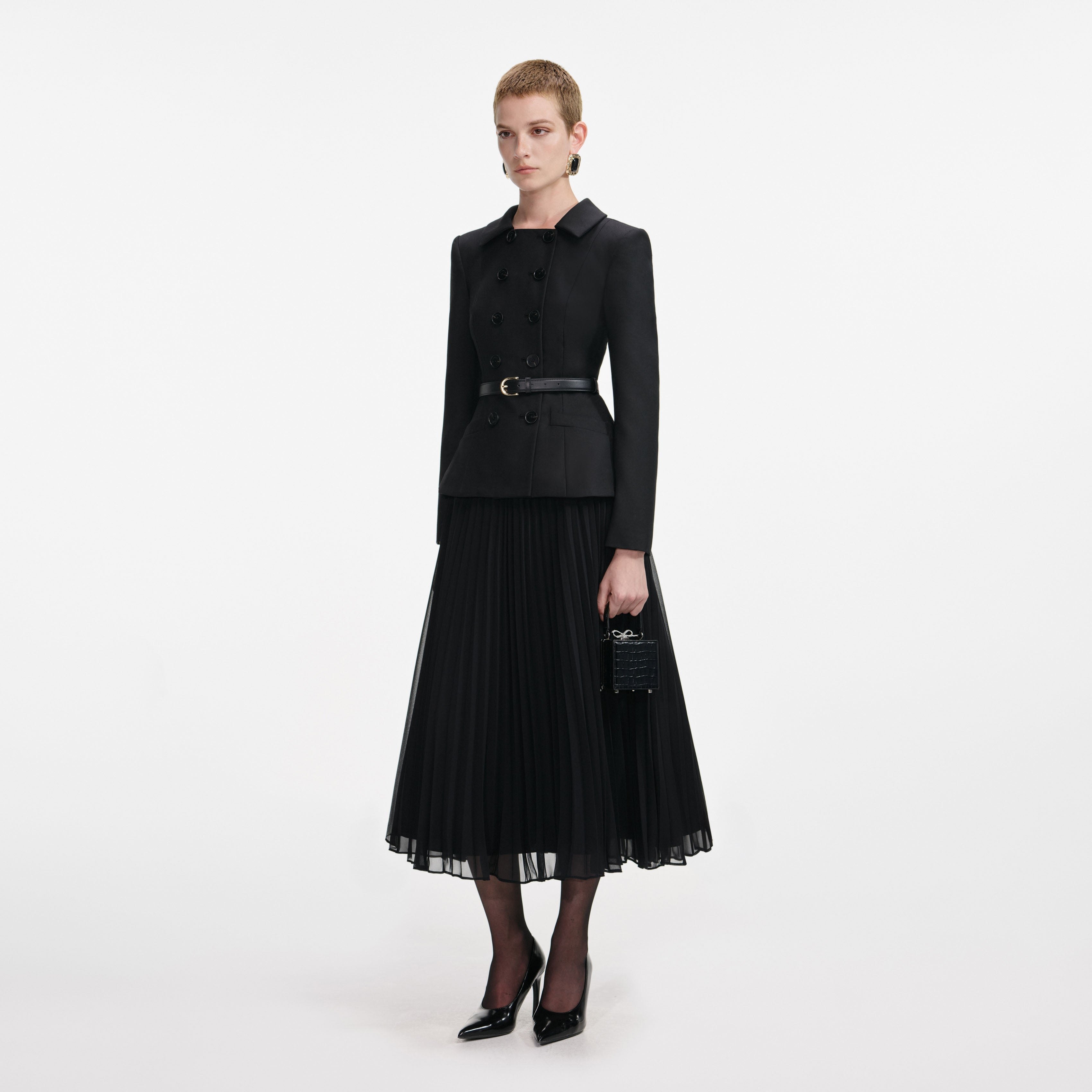 Black Wool Crepe Midi Dress