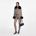 Brown Check Fur Cuff Jacket