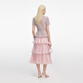 Pink Boucle Metallic Tiered Midi Dress