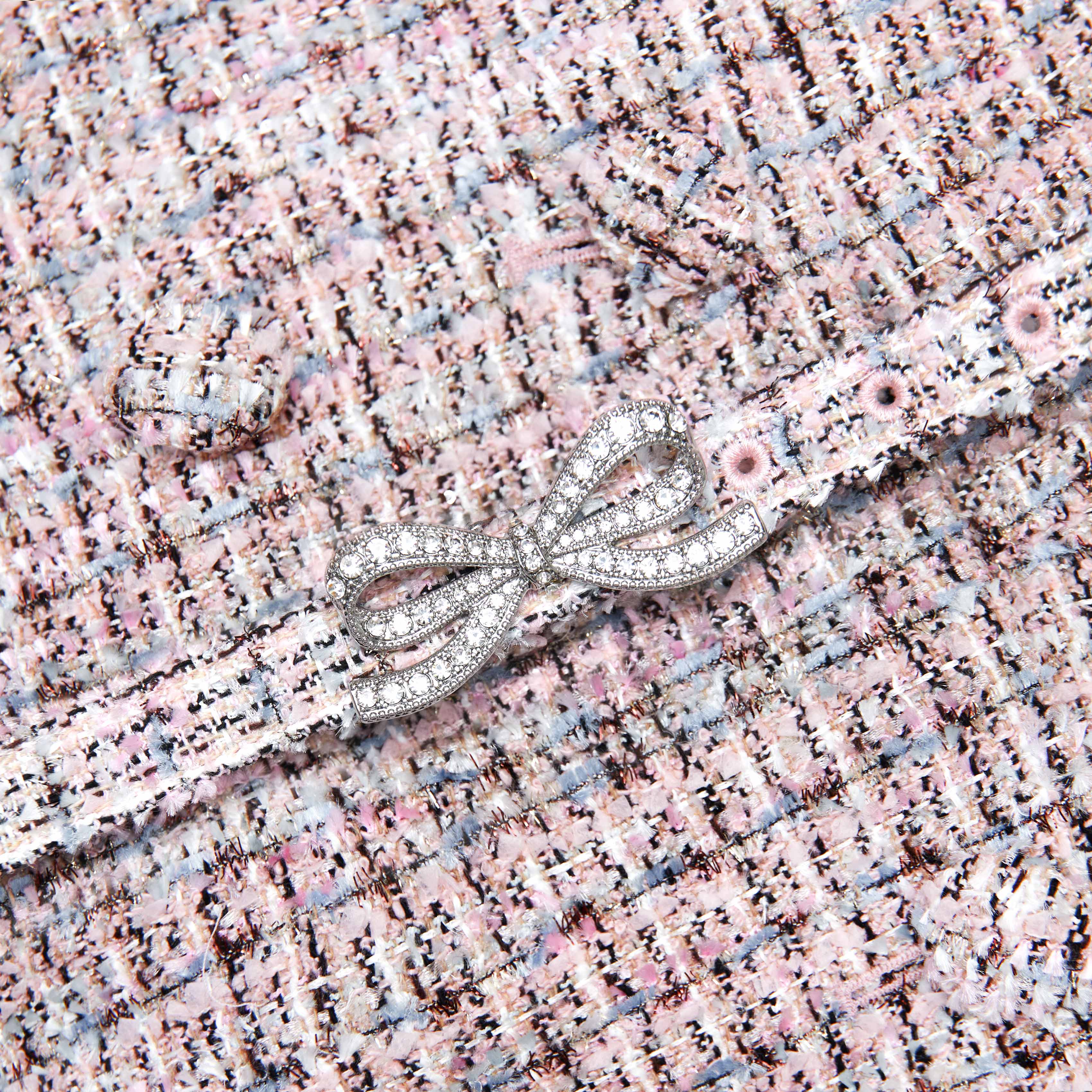 Pink Boucle Metallic Tiered Midi Dress