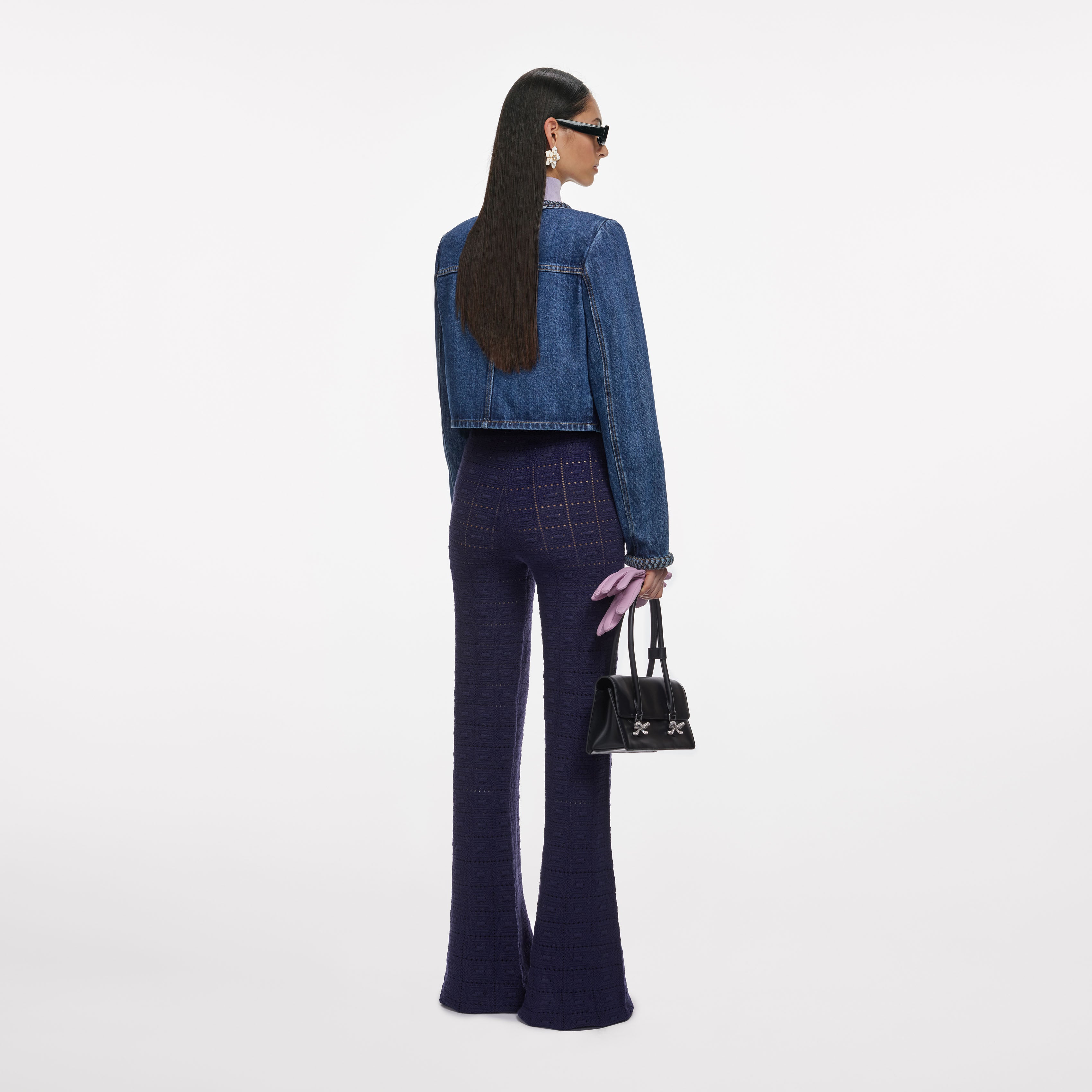 Navy Pointelle Knit Trousers