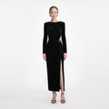 Black Velvet Embellished Midi Dress