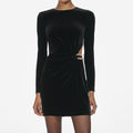 Black Velvet Embellished Mini Dress