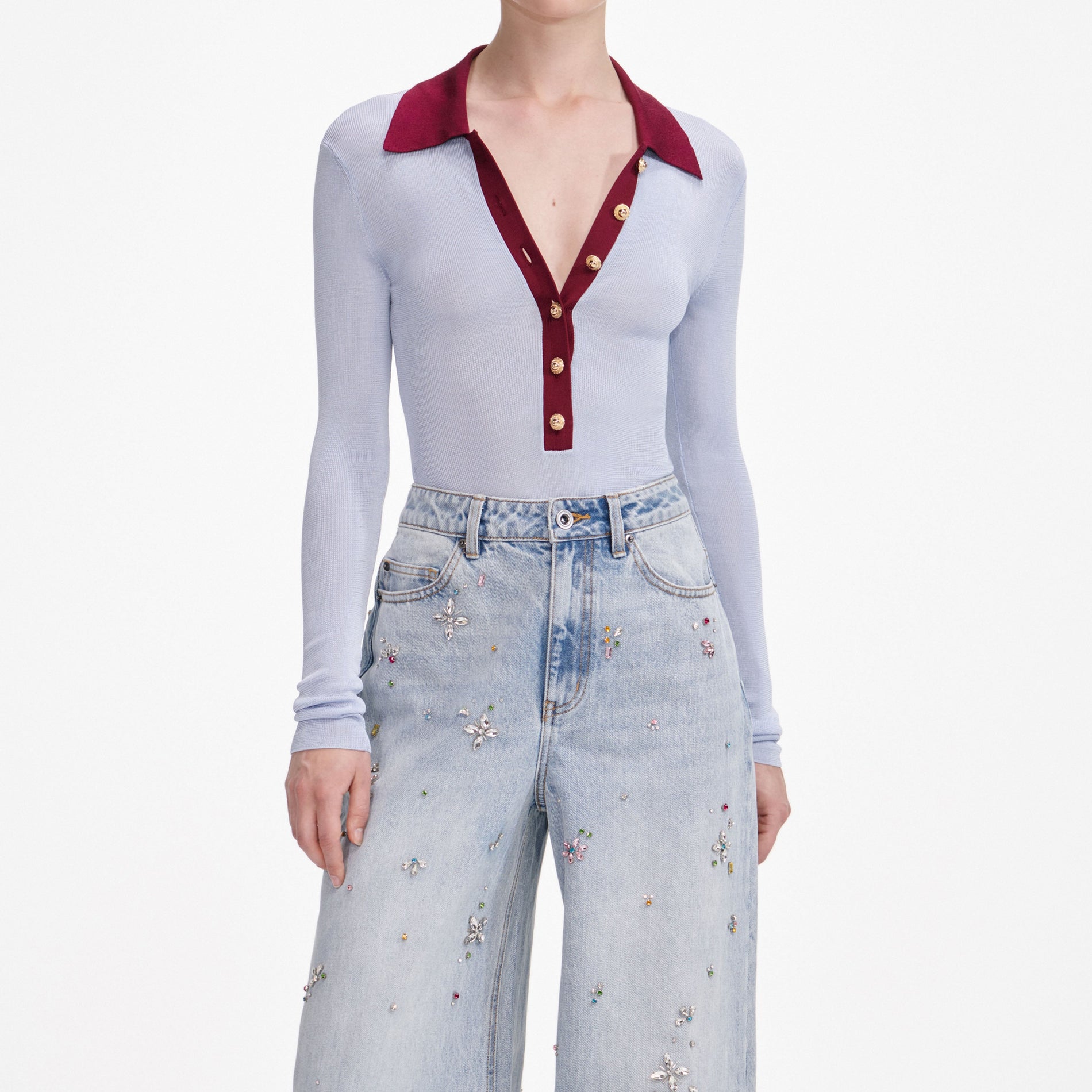 Blue Viscose Knit Bodysuit