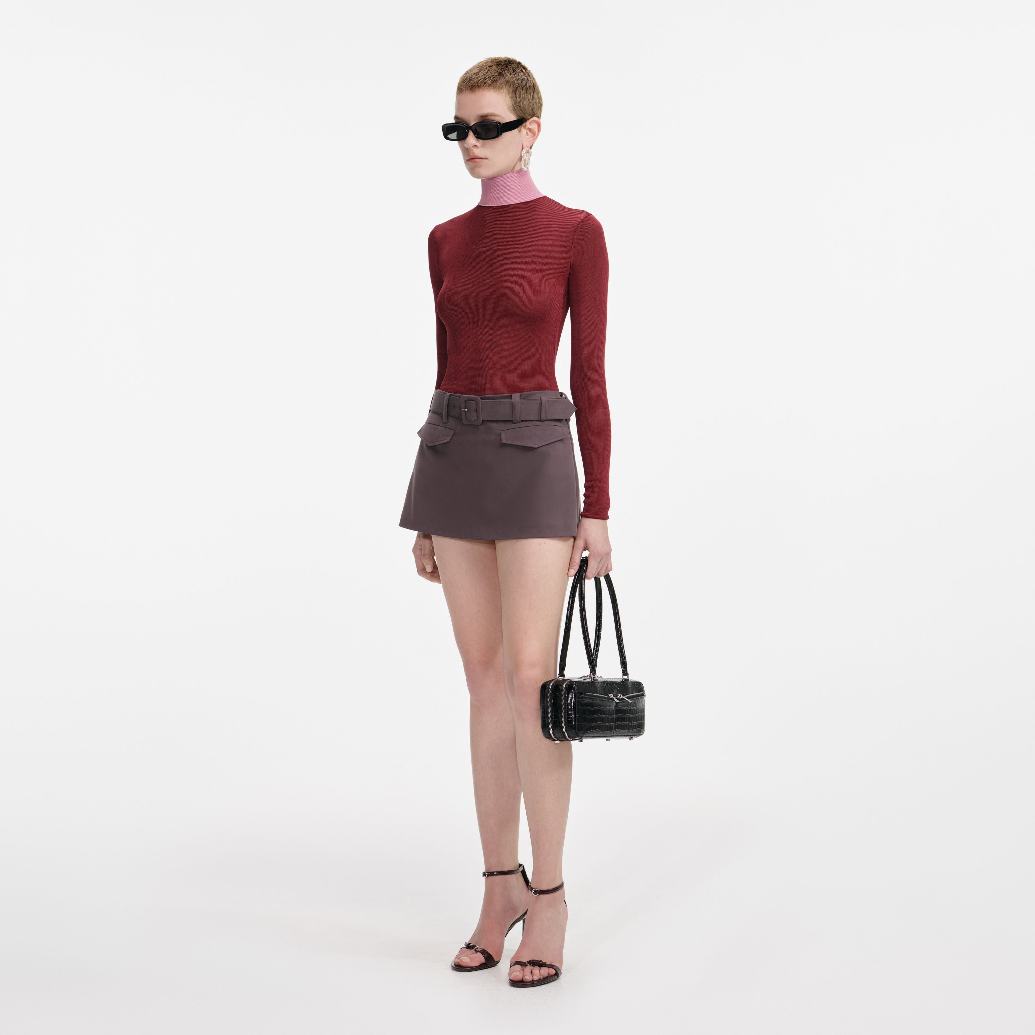 Burgundy Contrast Viscose Knit Top