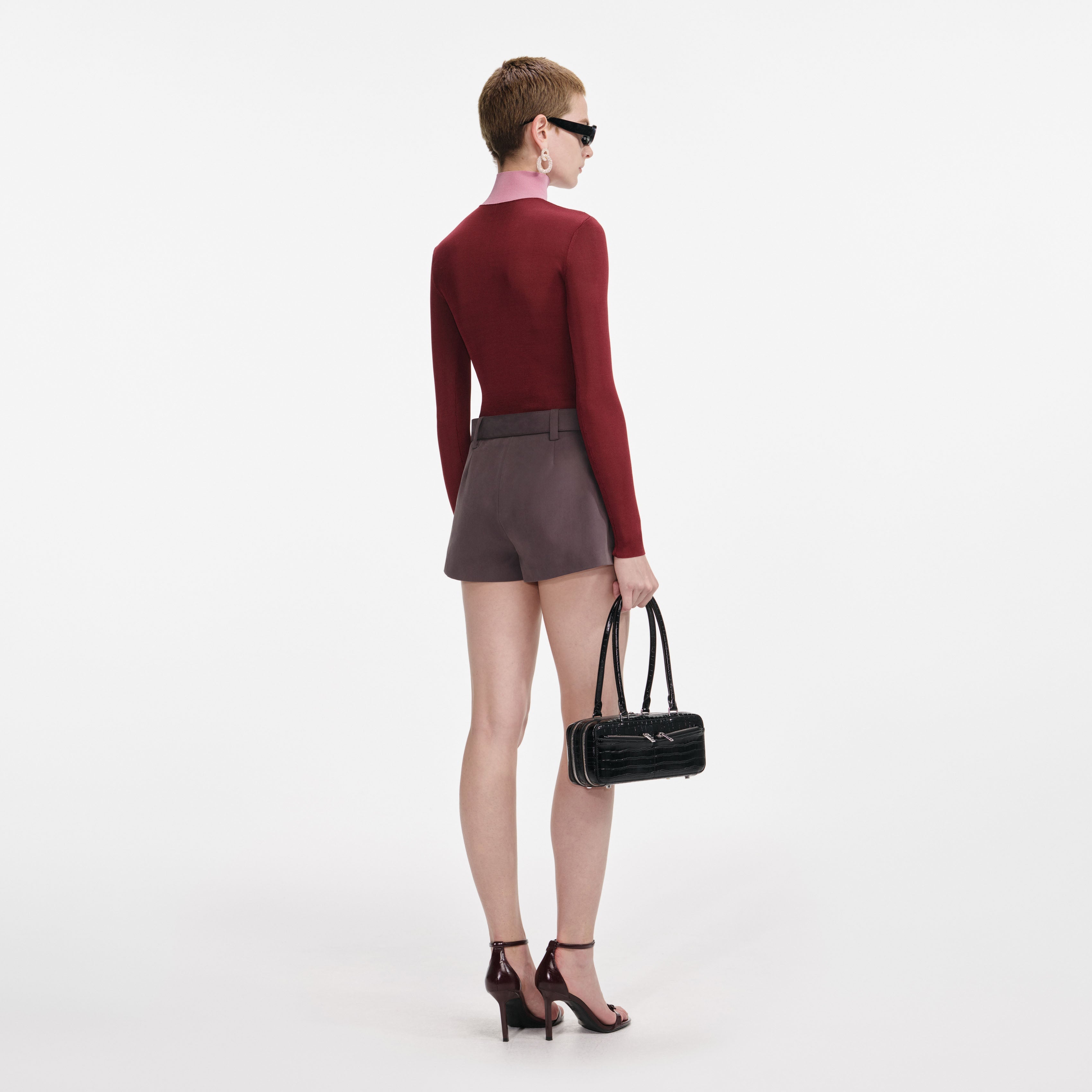 Burgundy Contrast Viscose Knit Top