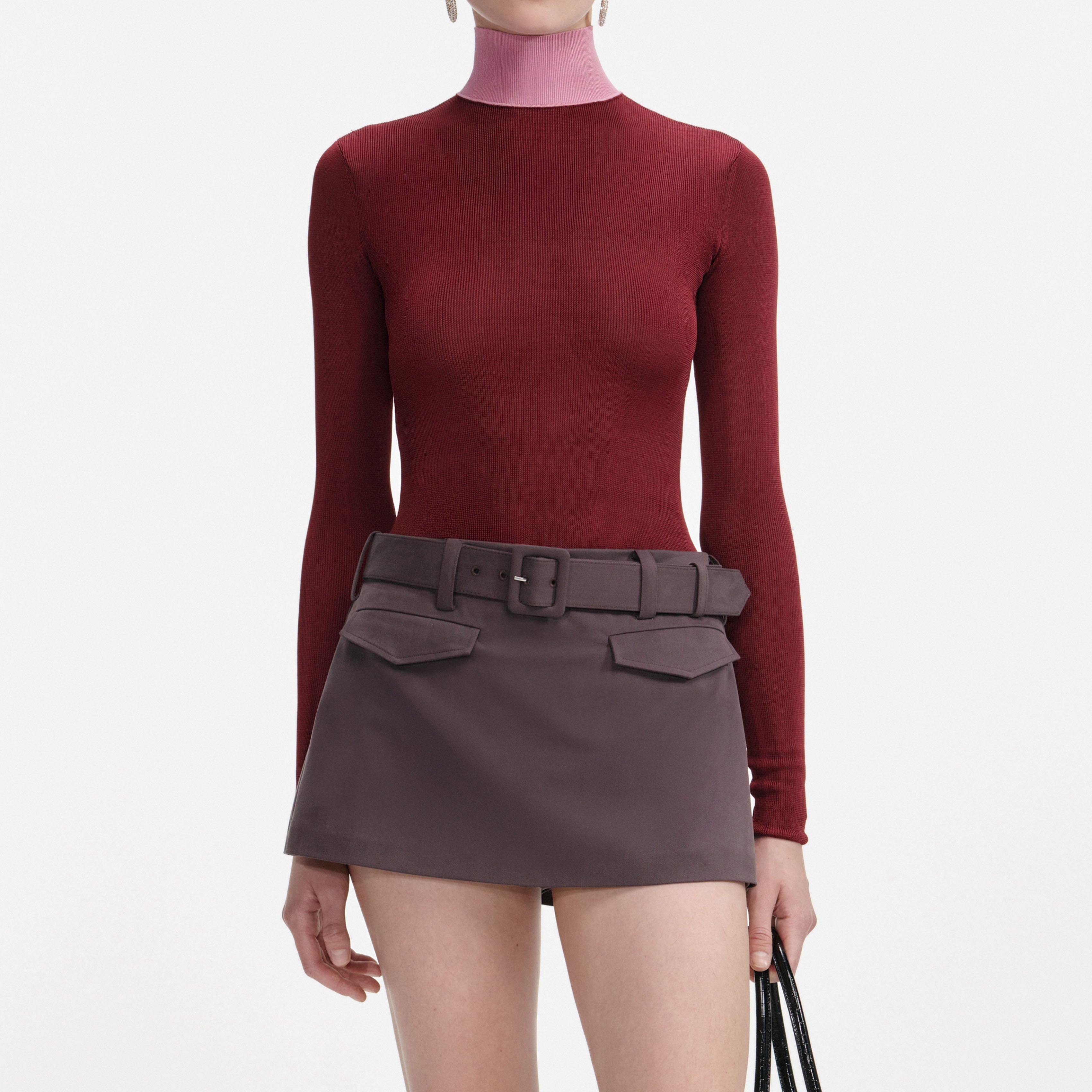 Burgundy Contrast Viscose Knit Top