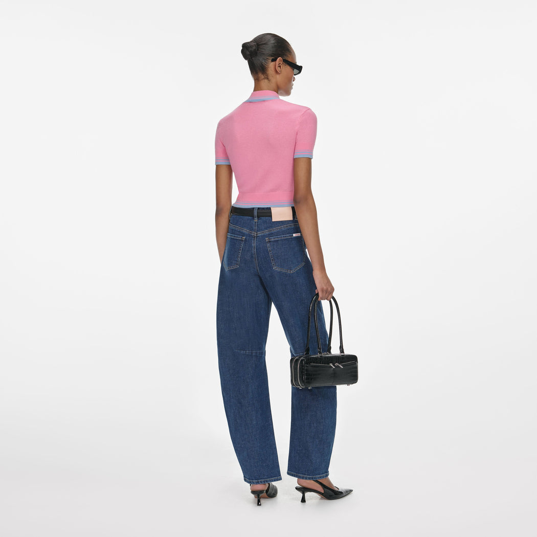 Pink Contrast Stripe Knit Top
