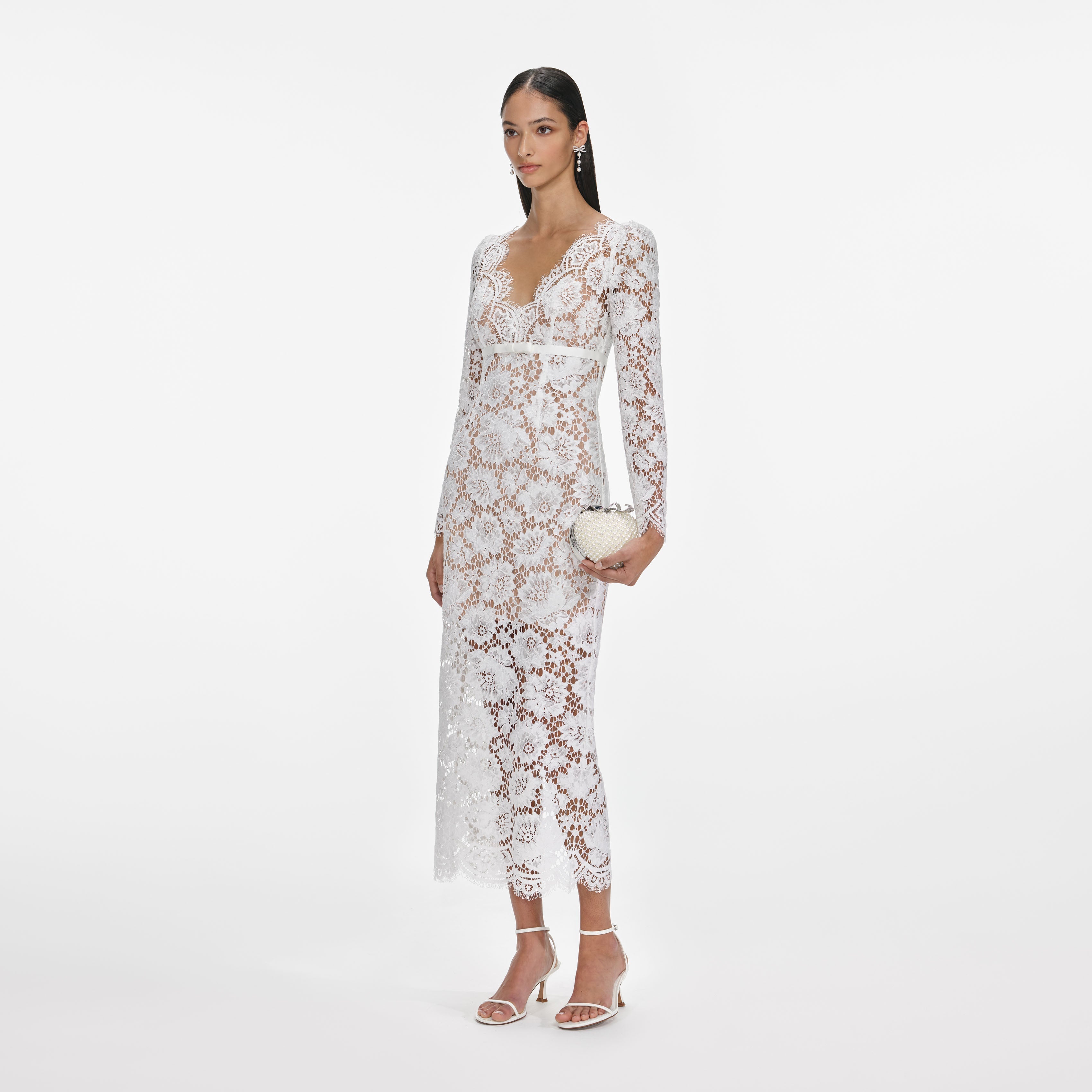 White Floral Lace Midi Dress