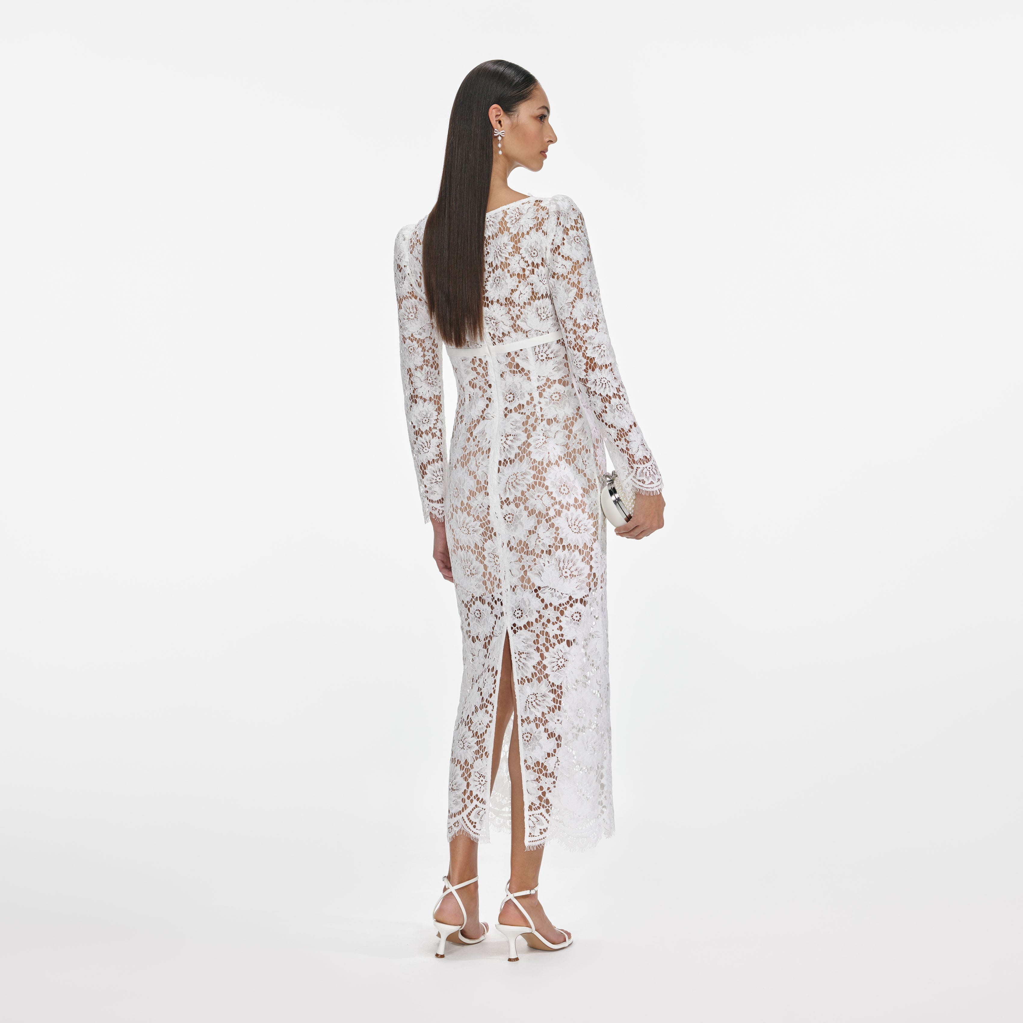 White Floral Lace Midi Dress