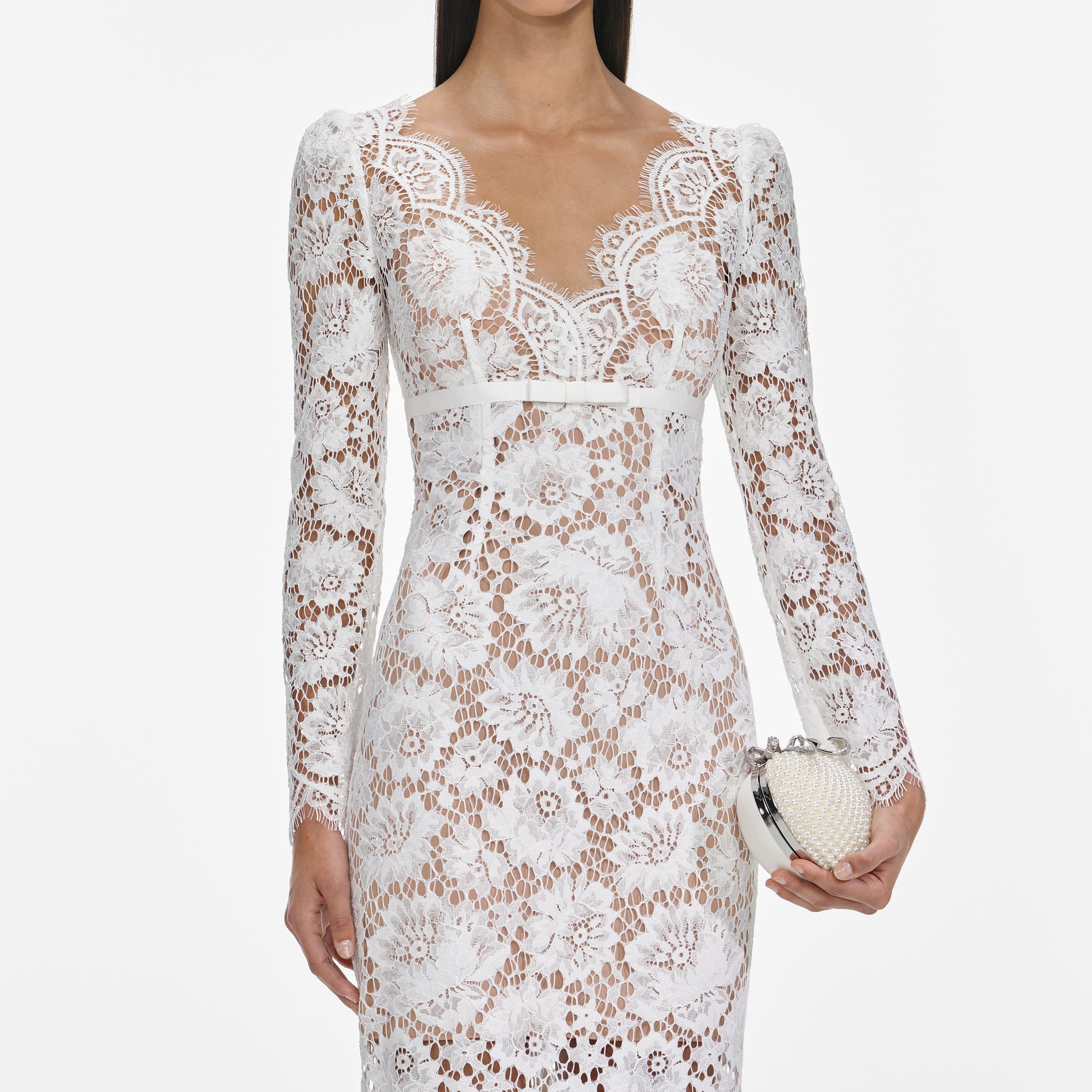 White Floral Lace Midi Dress
