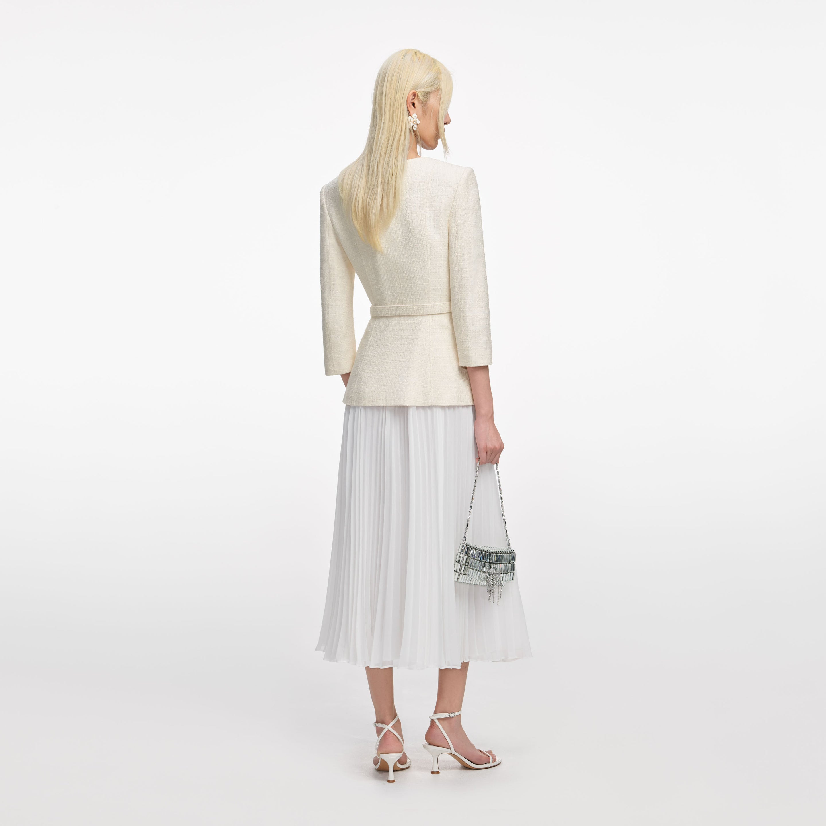 Cream Boucle Long Sleeve Chiffon Midi Dress – self-portrait-EU
