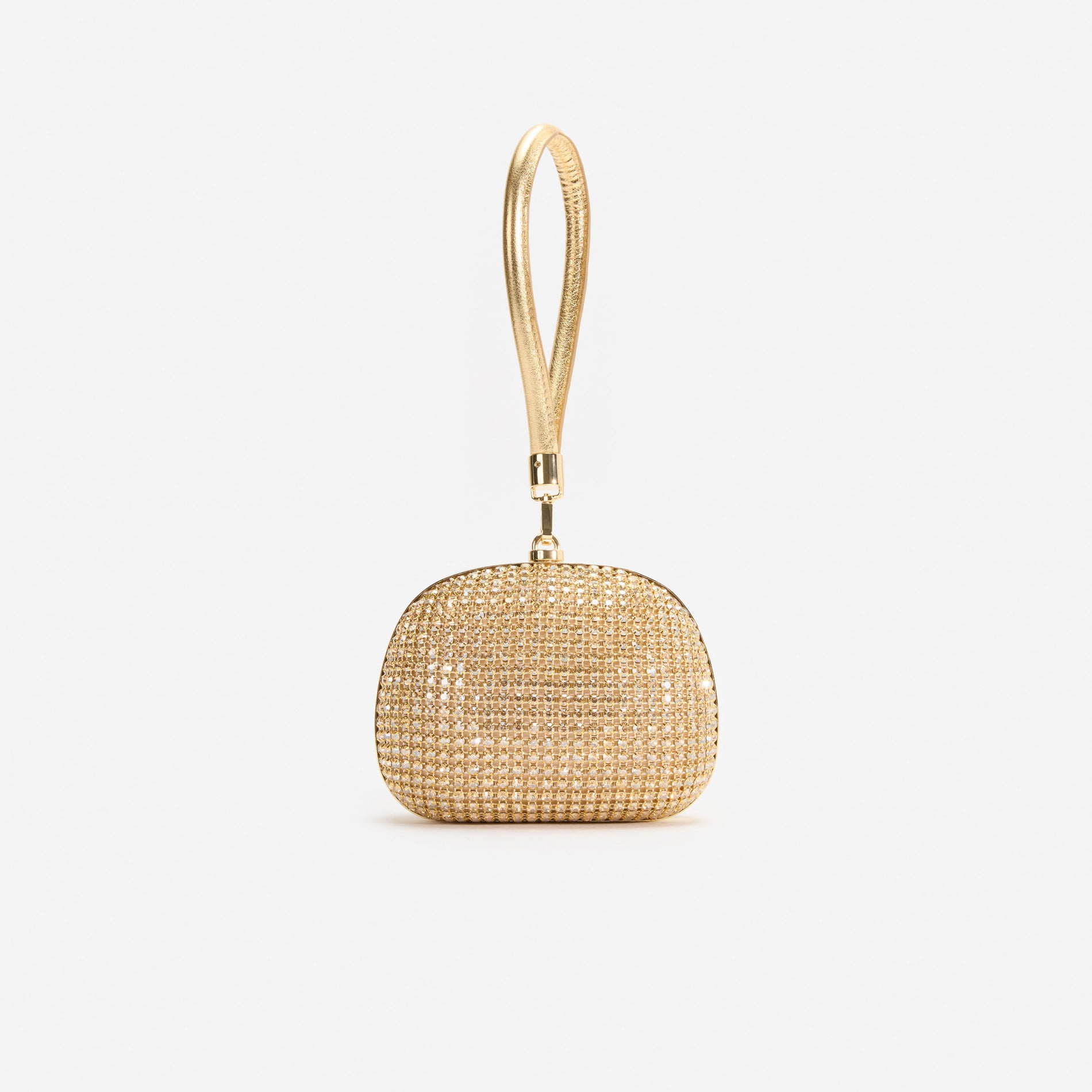 Gold Crystal Top Handle Clutch Bag