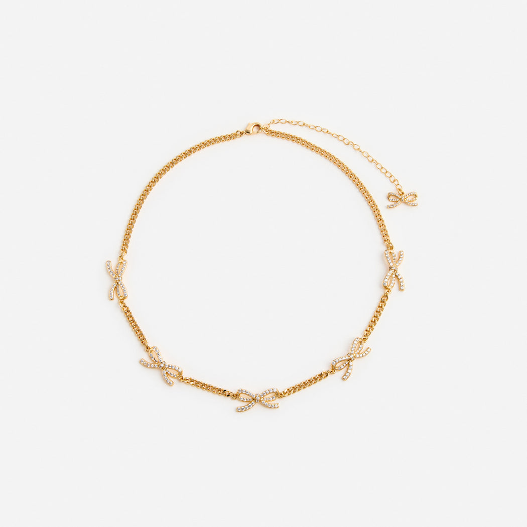 Gold Crystal Bow Necklace