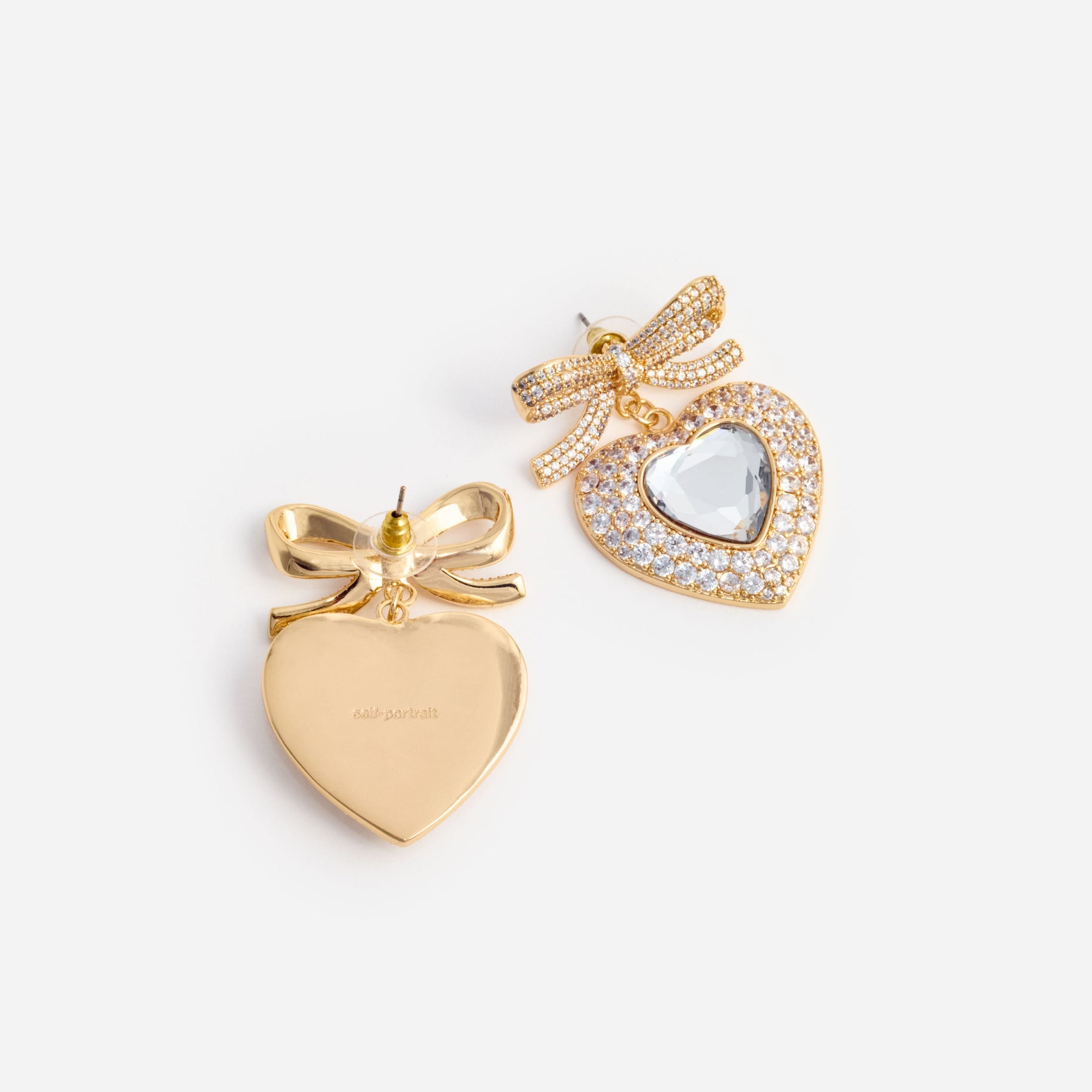 Gold Bow Crystal Heart Earrings