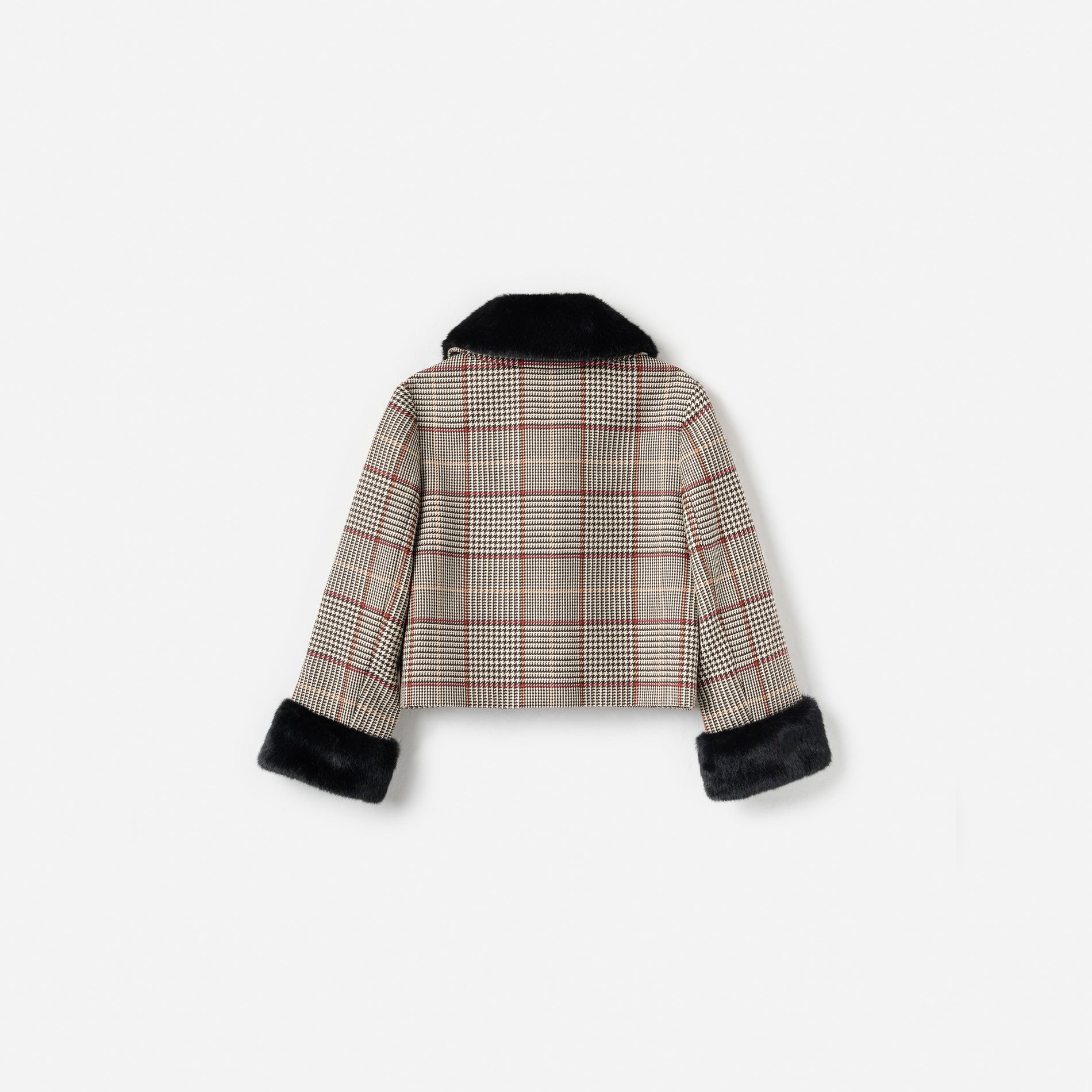 Brown Check Fur Jacket