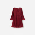 Burgundy Chiffon Long Sleeve Dress