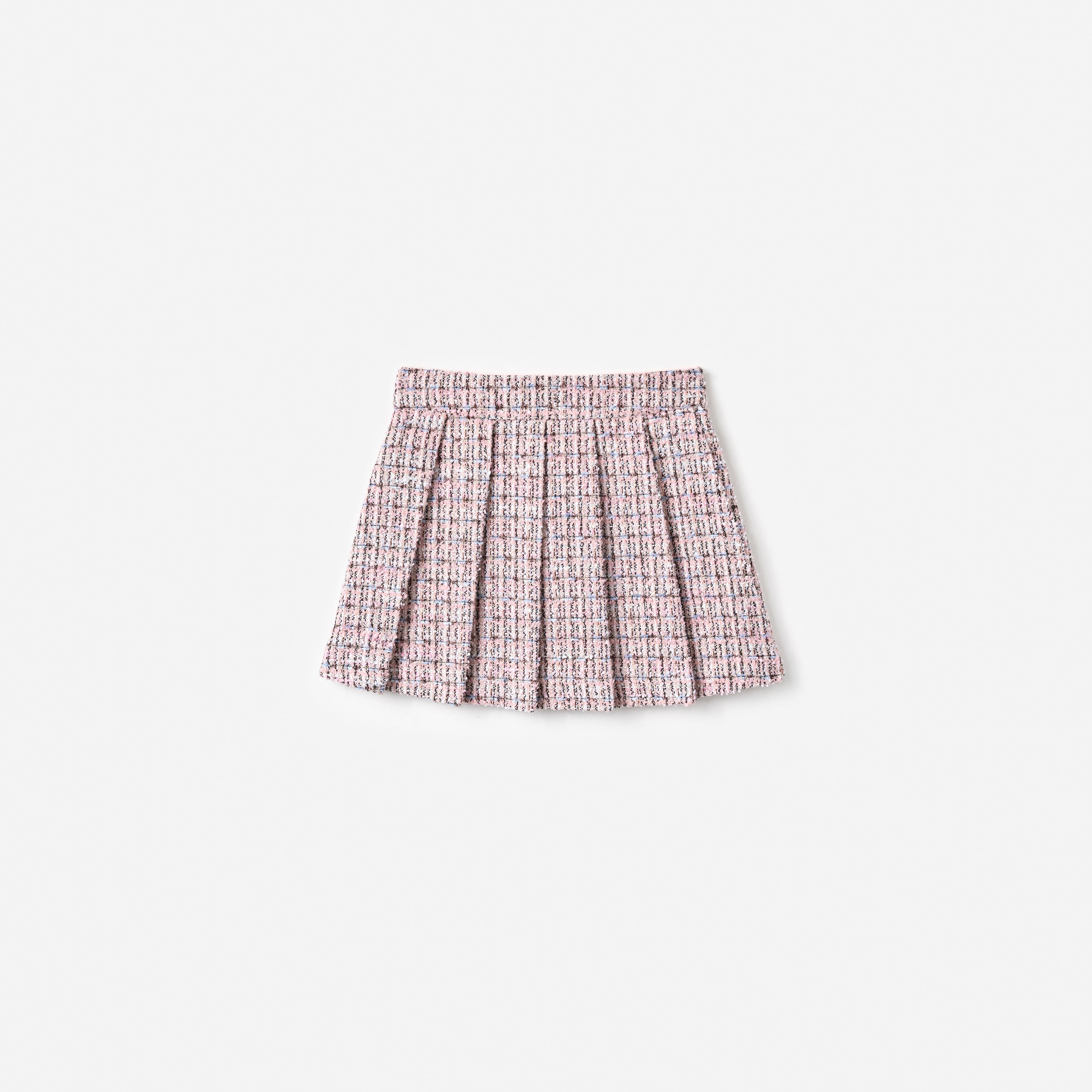 Pink Pleated Boucle Skirt