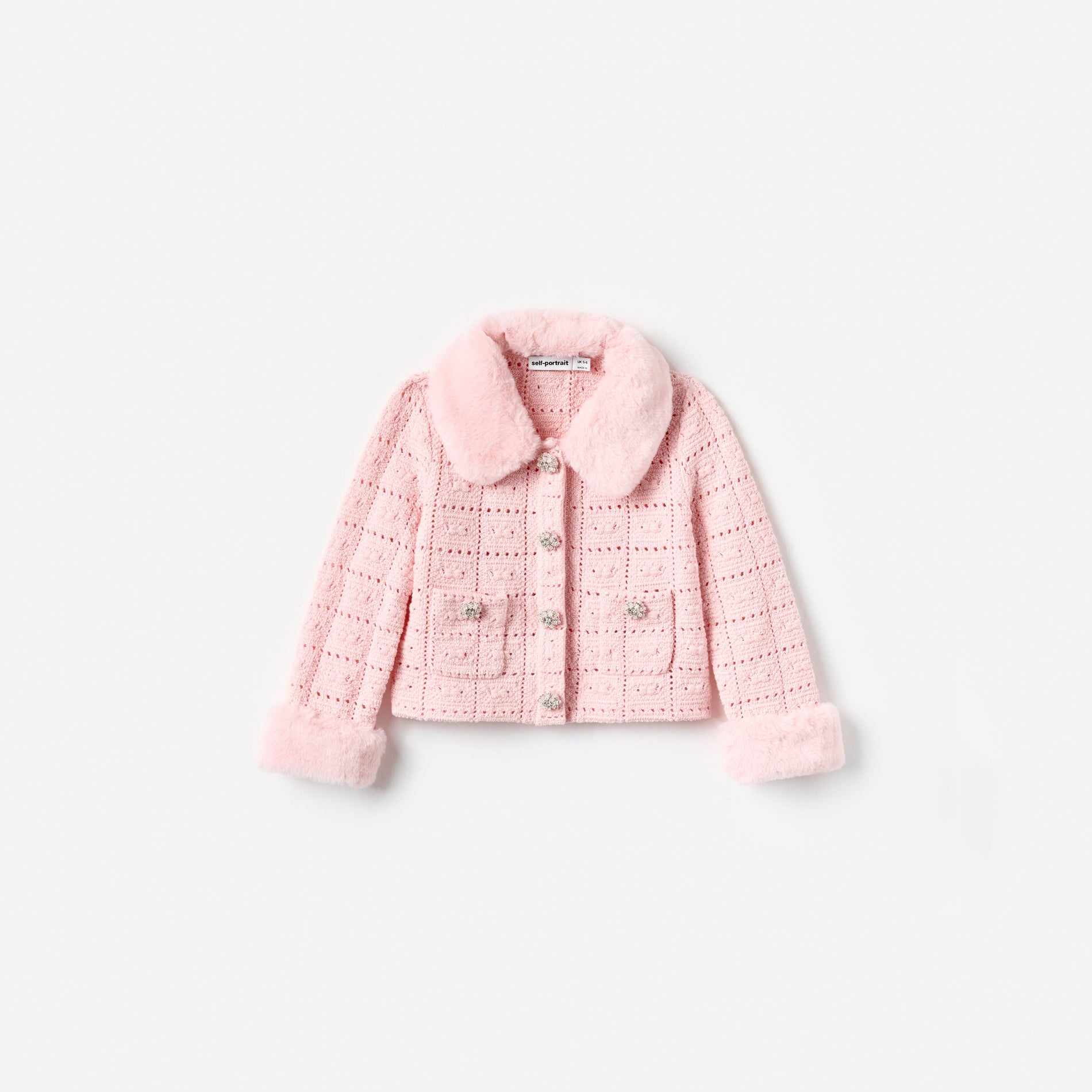 Pink Textured Knit Fur Cardigan