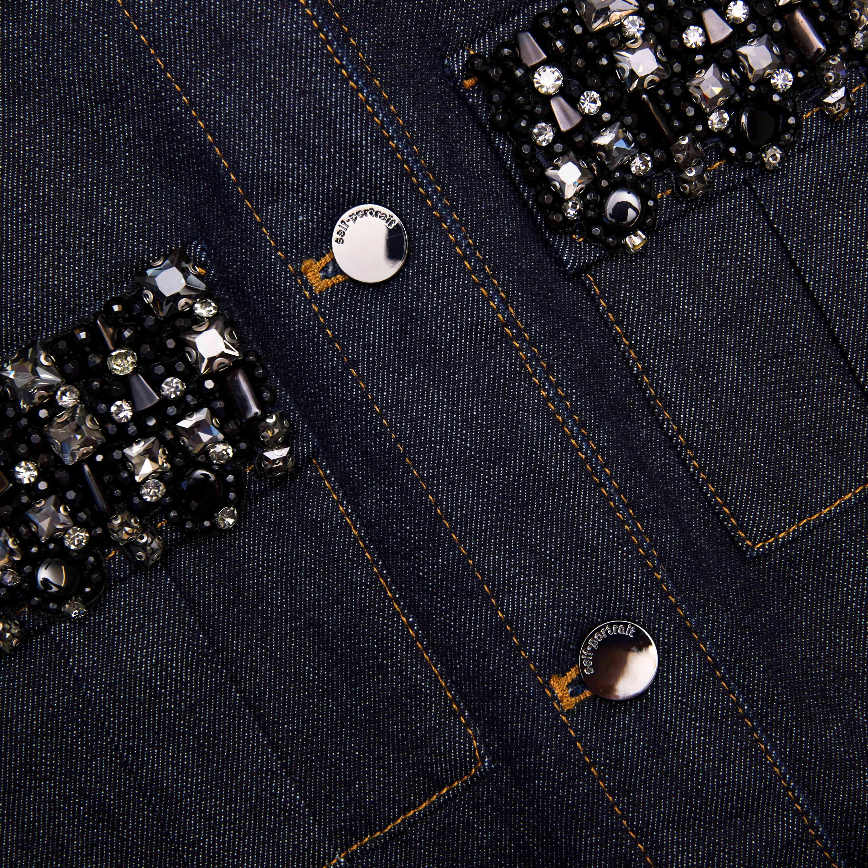 Indigo Denim Crystal Trim Mini Dress