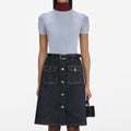 Indigo Denim Belted Midi Skirt