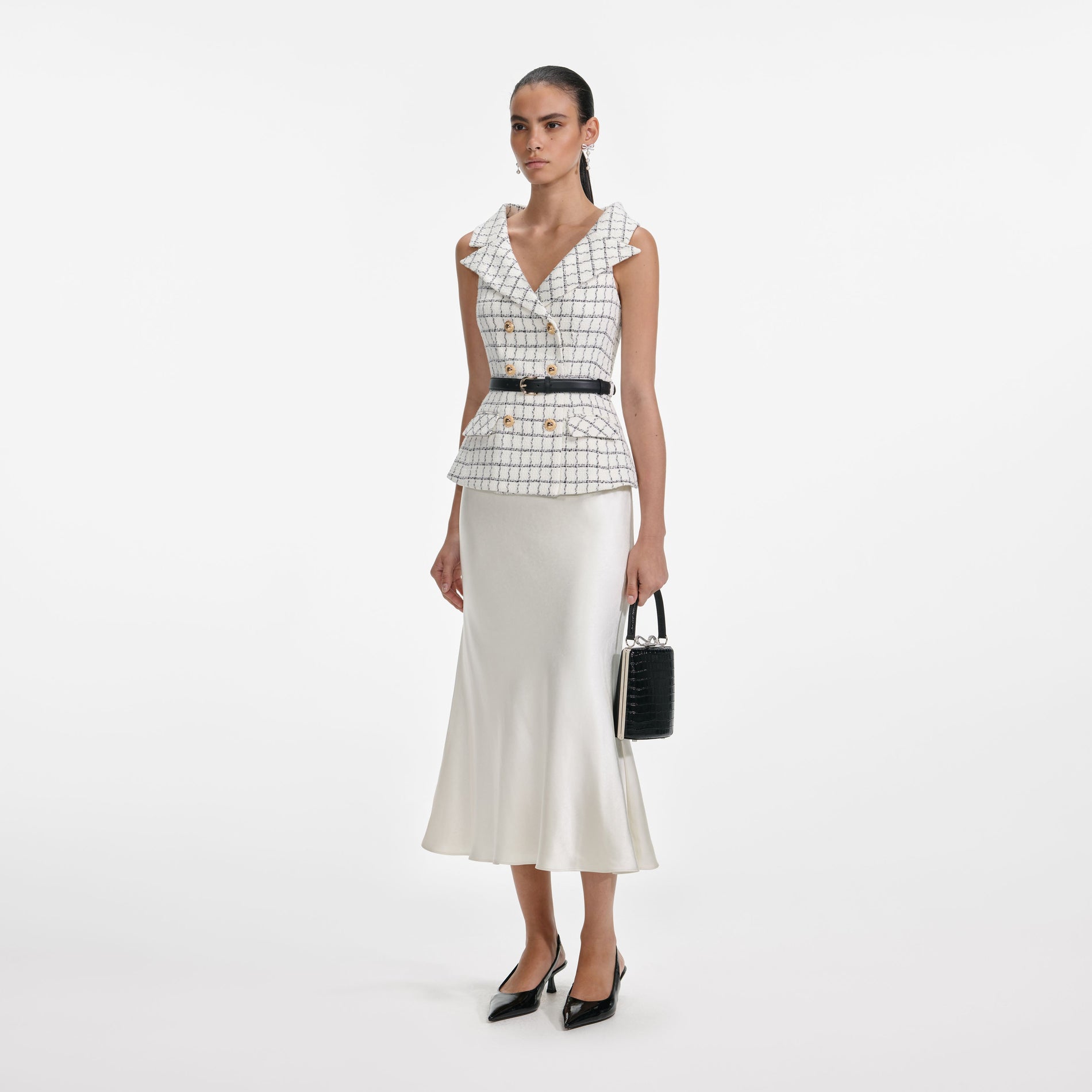 Check Boucle Midi Dress