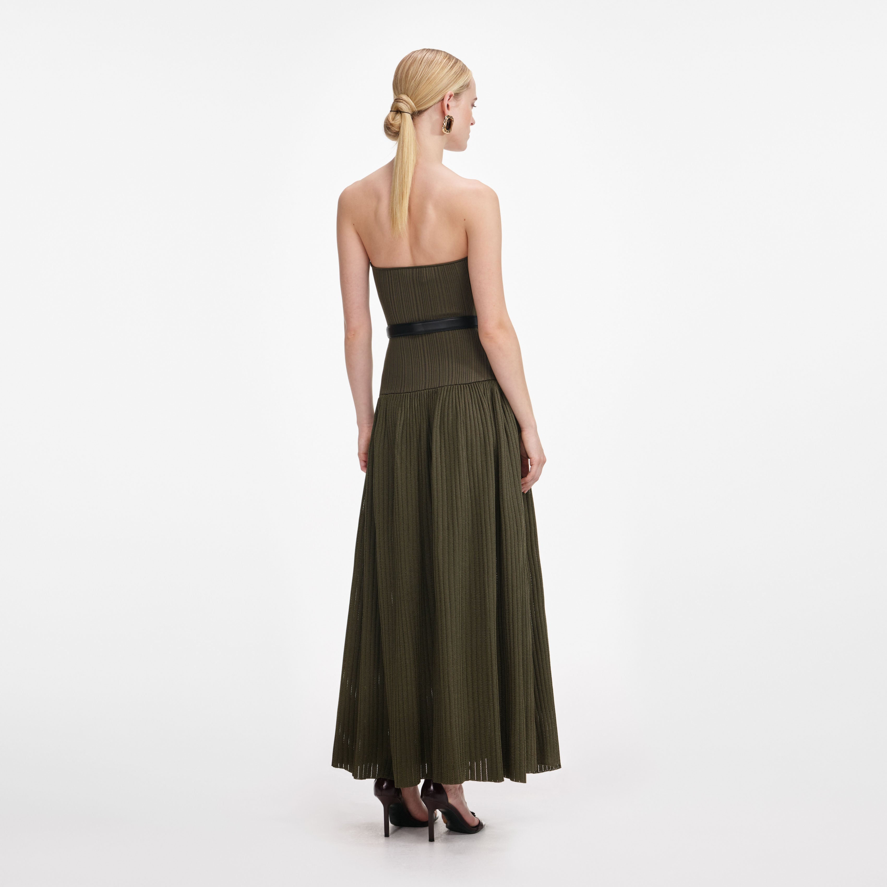 Khaki Bandeau Knit Midi Dress