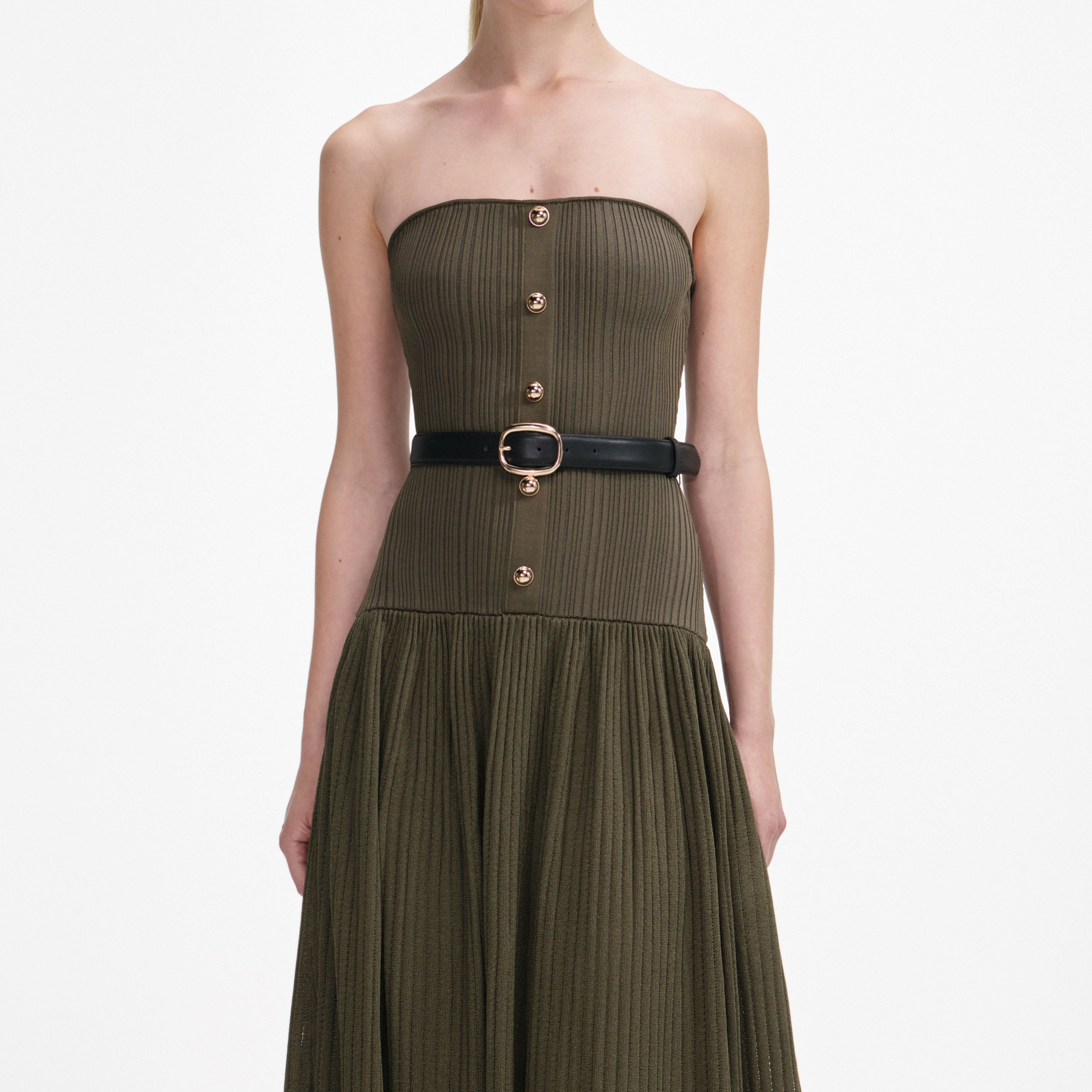 Khaki Bandeau Knit Midi Dress