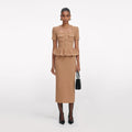 Camel Peplum Knit Midi Dress