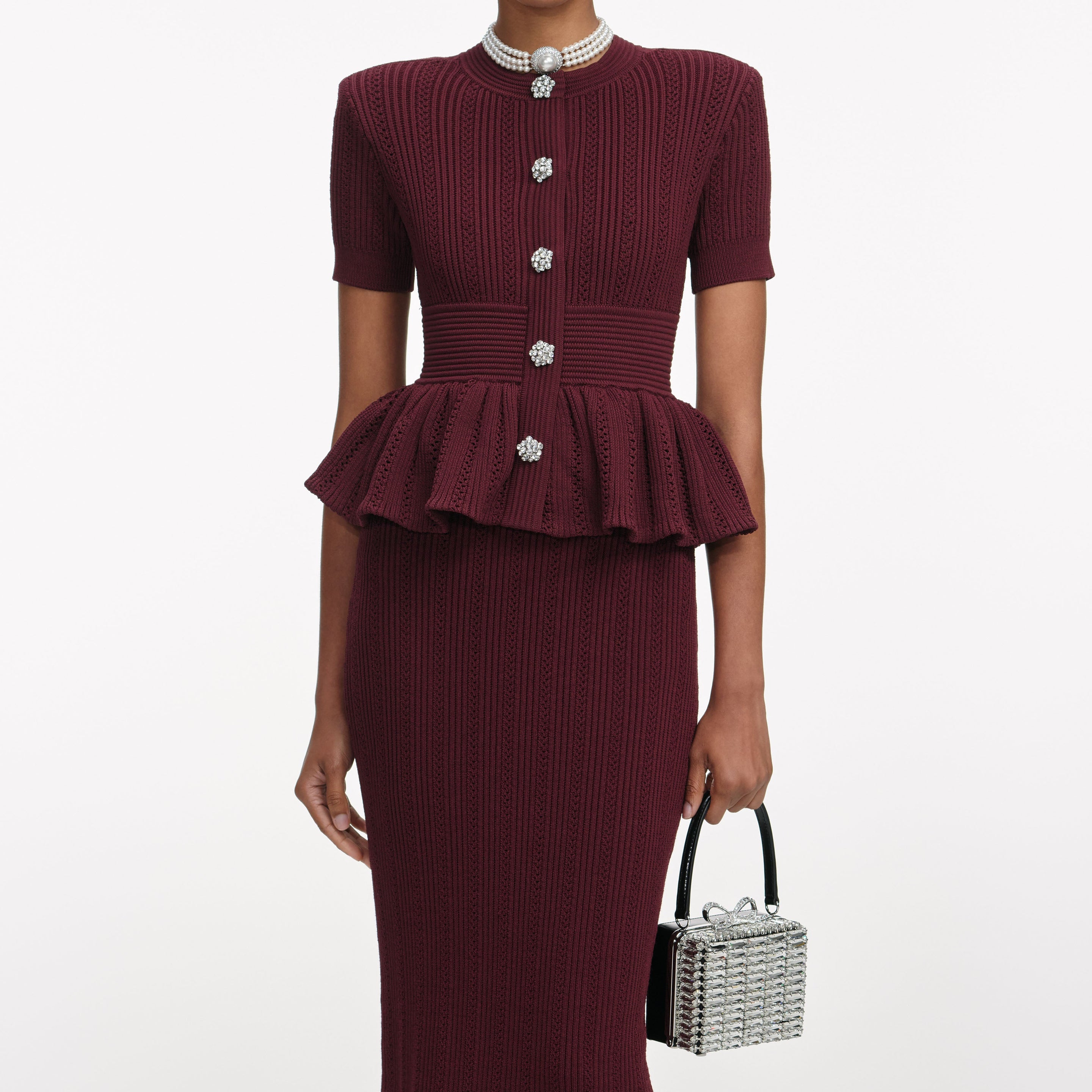 Burgundy Pointelle Knit Midi Dress selfportraitEU — free download
