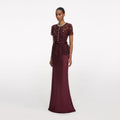 Burgundy Lace Satin Maxi Dress