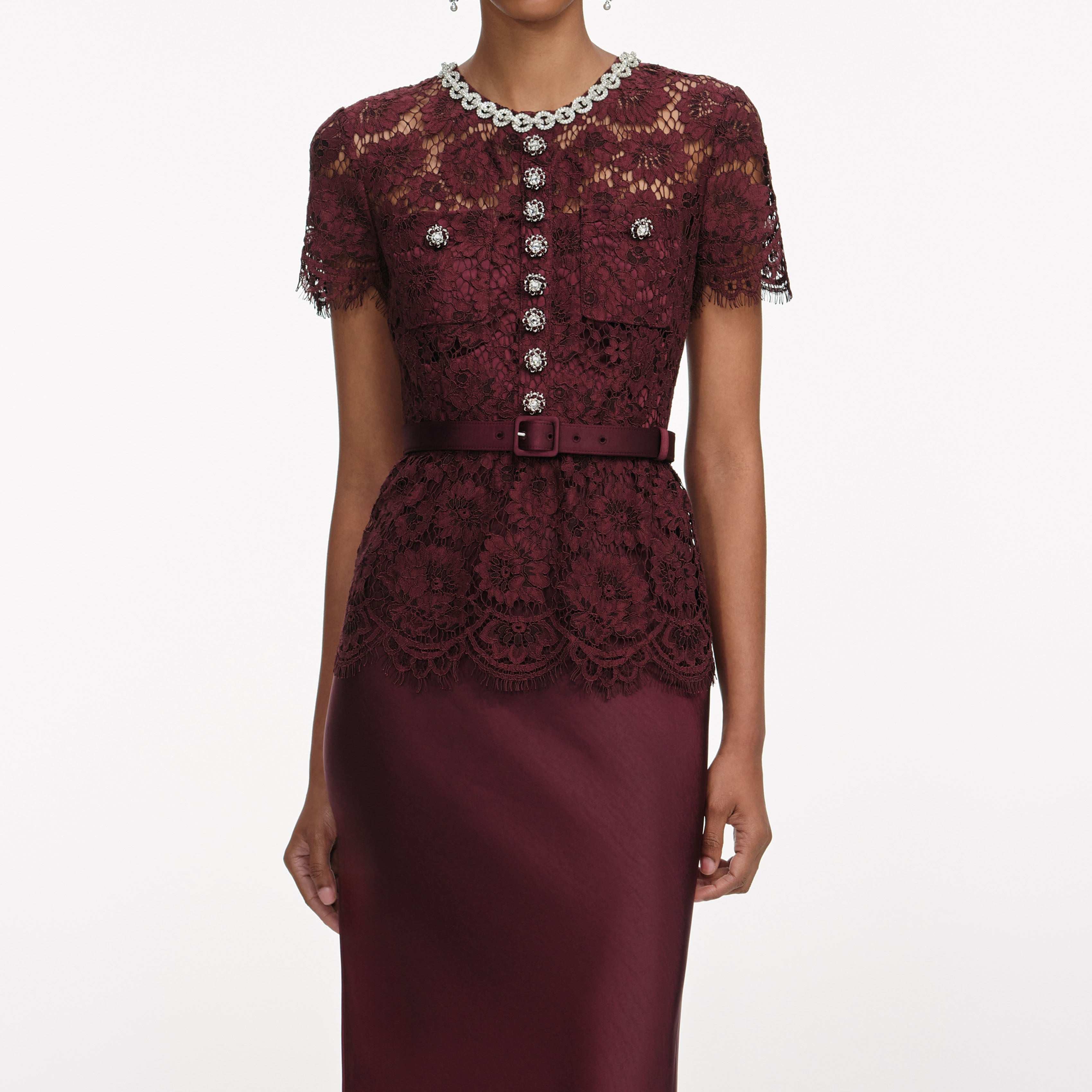 Burgundy Lace Satin Maxi Dress