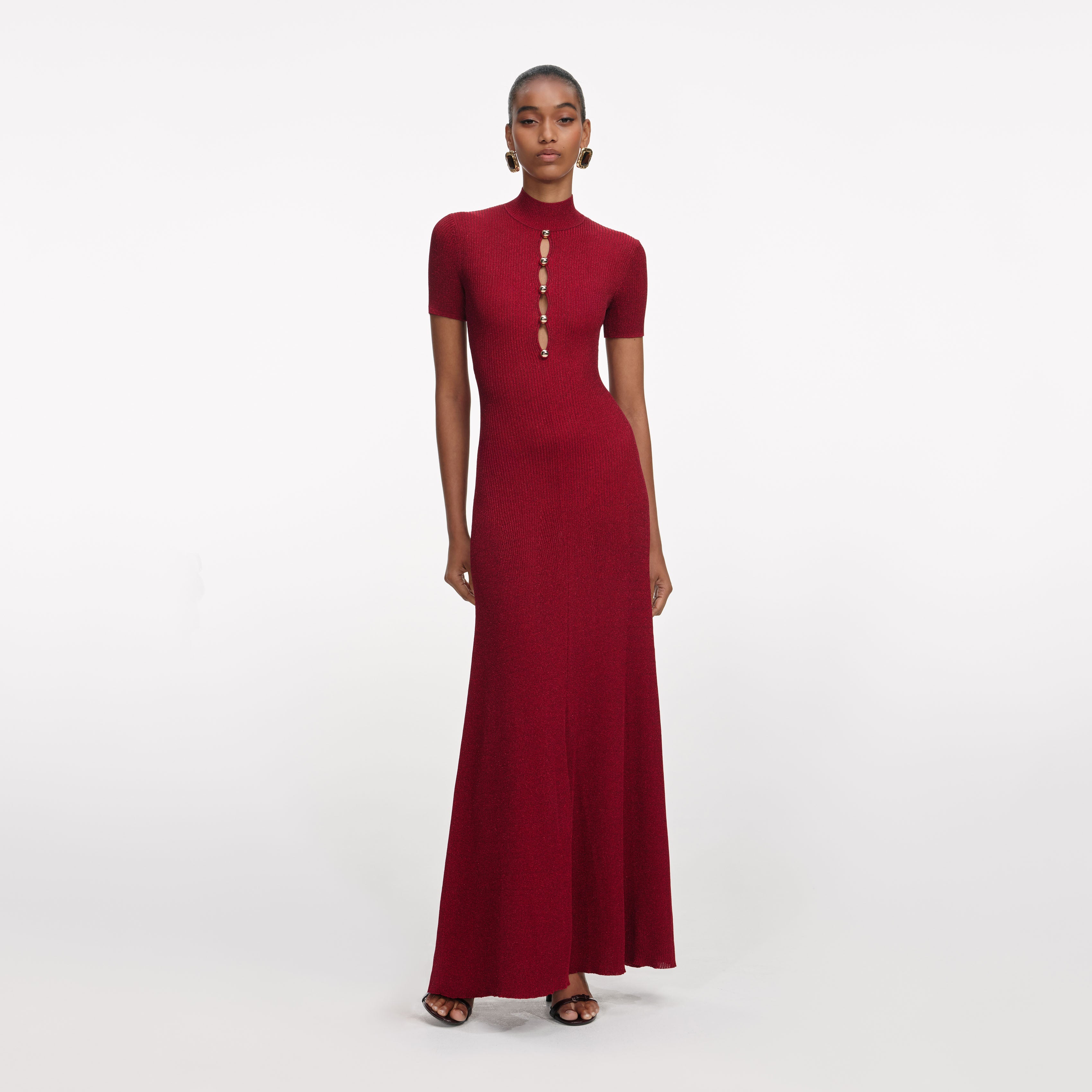 Red Lurex Knit Maxi Dress
