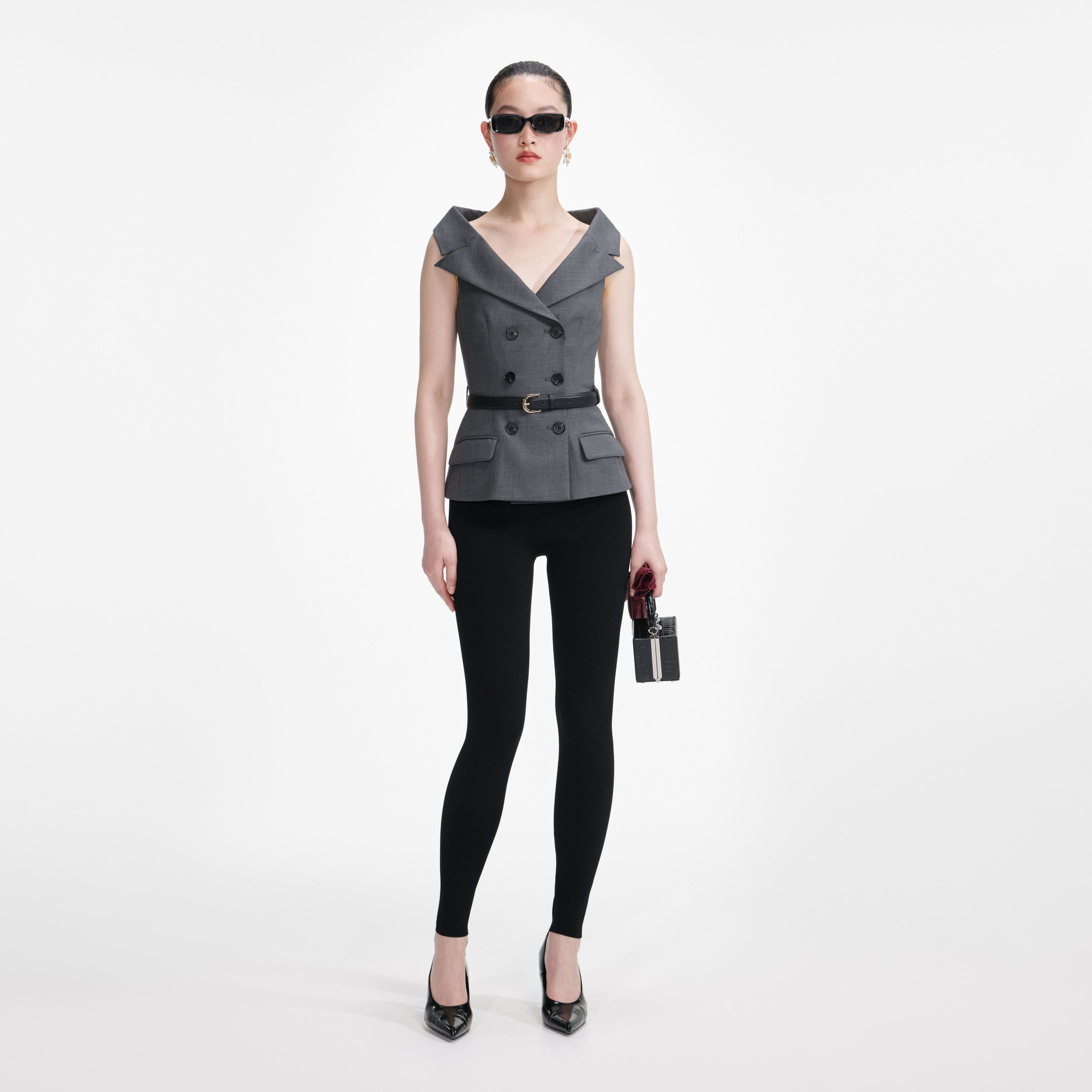 Grey Wool Tailored Top